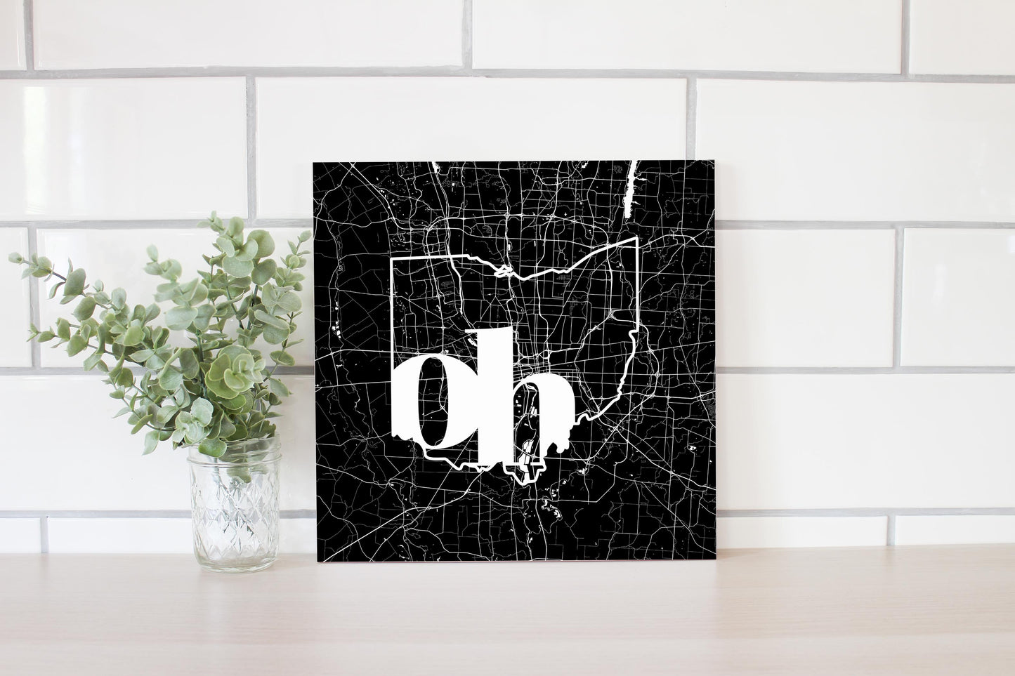 Black And White Abbreviated State Map Black Ohio Columbus | Wood Sign | Eaches | Min 2