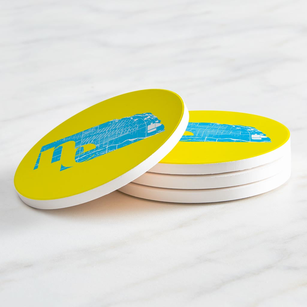Bright Modern Abbreviated State Yellow Nebraska | Absorbent Coasters | Set of 4 | Min 2