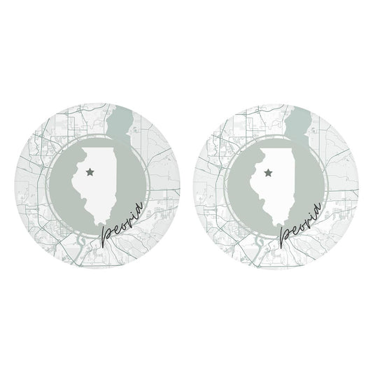 Vintage Groove State Star Map Illinois Peoria| Absorbent Car Coasters | Set of 2 | Min 4