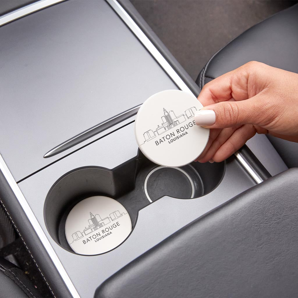 Minimalistic Baton Rouge Skyline | Absorbent Car Coasters | Set of 2 | Min 4