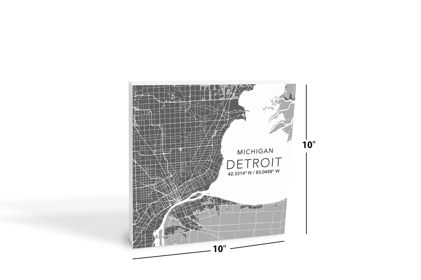Grey Detroit Michigan Map & Coordinates | 10x10