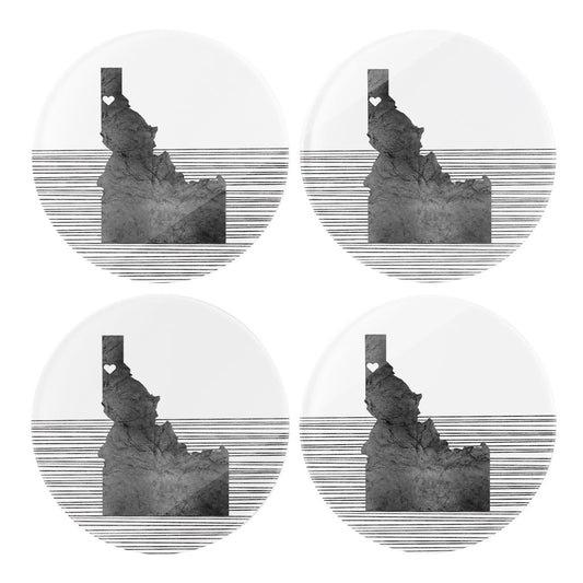 Minimalist B&W Idaho Coeur Dalene Heart Straight Lines | Hi-Def Glass Coasters | Set of 4 | Min 2