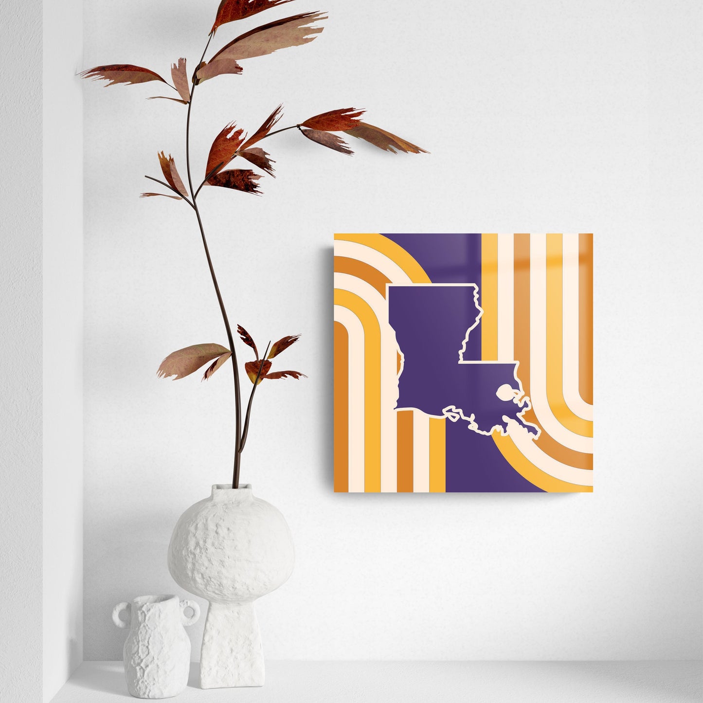 Purple Gold Louisiana Retro State Shape | Hi-Def Glass Art | Eaches | Min 2