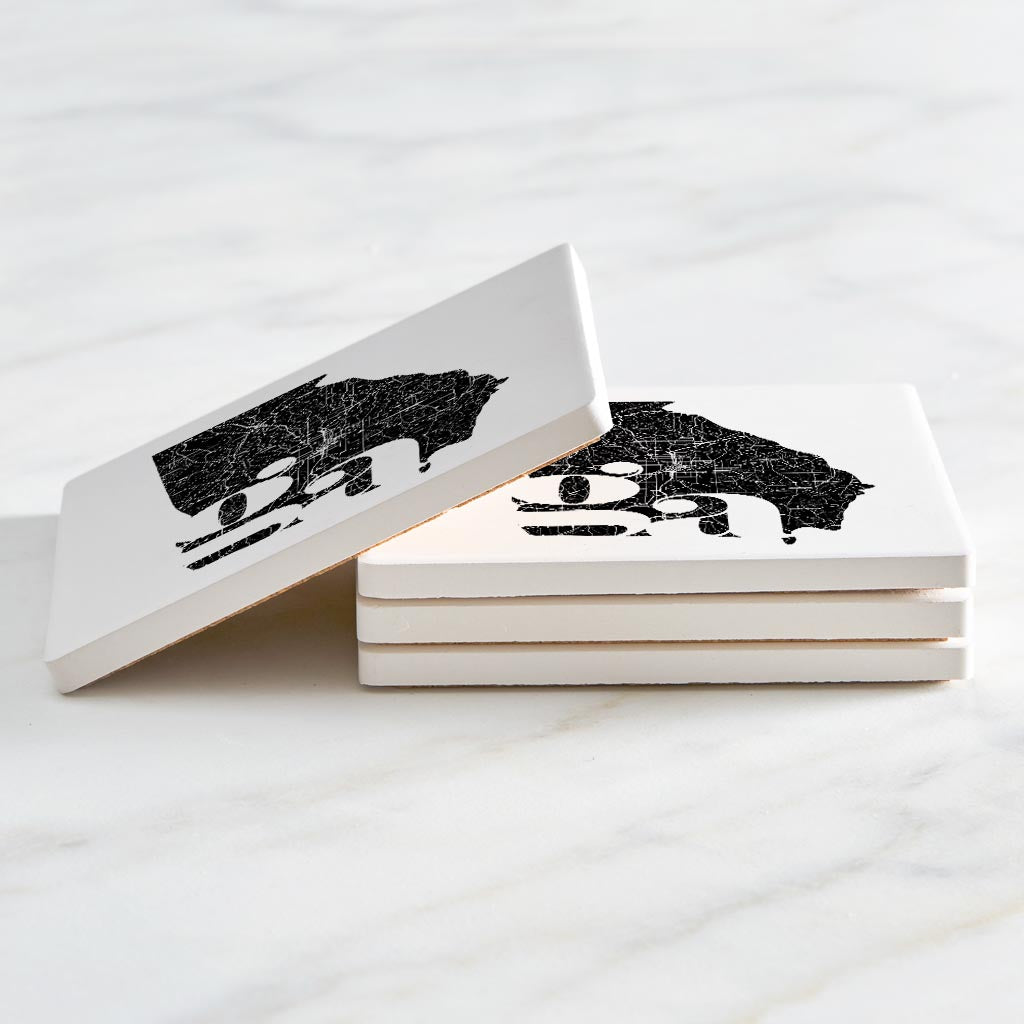 Black And White Abbreviated State Map White Georgia | Absorbent Coasters | Set of 4 | Min 2