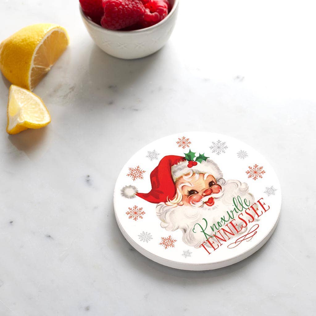 Ceramic Round Coaster-Classic Santa City & State