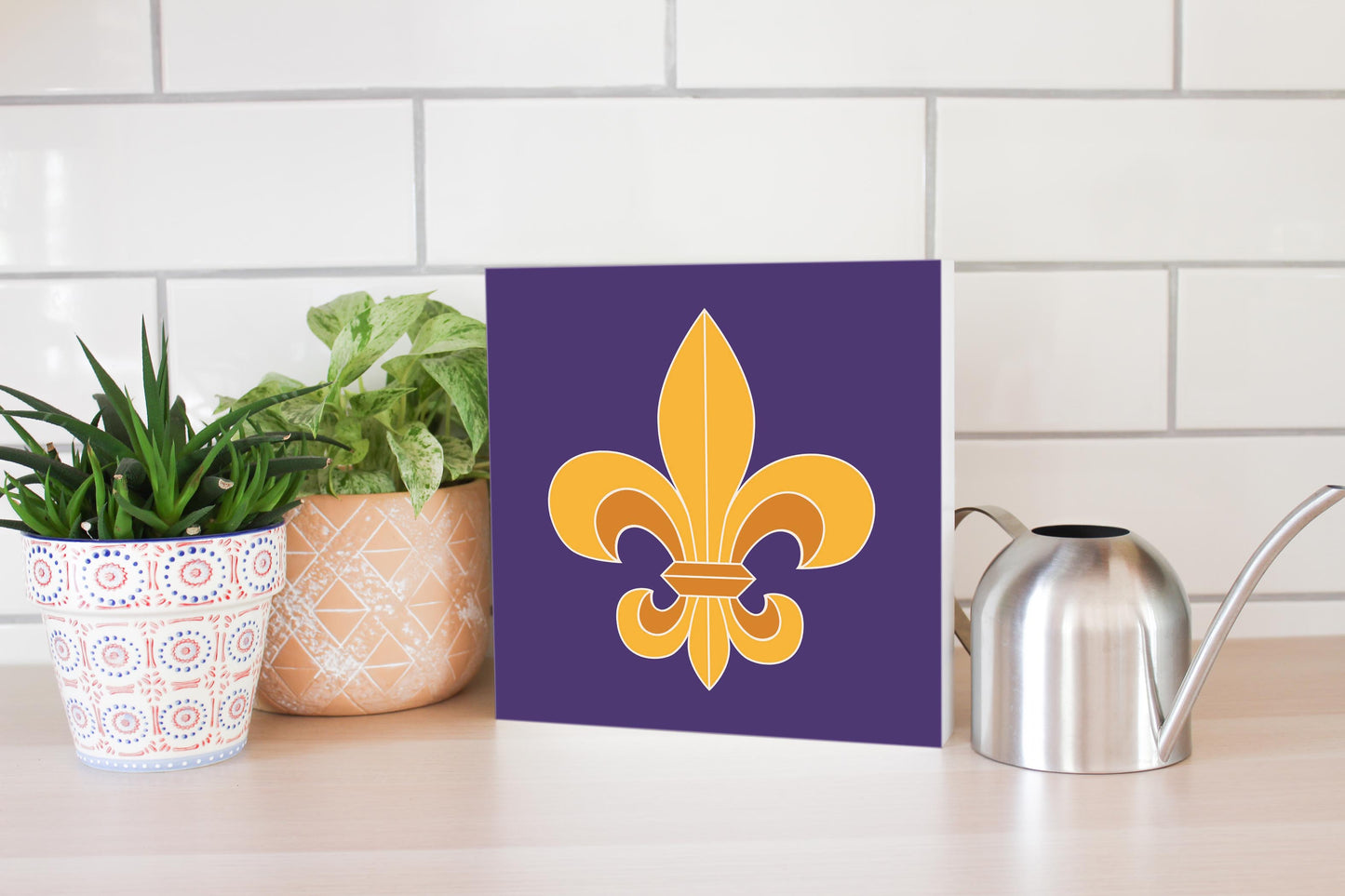 Purple Gold Louisiana Fleur De Lis | Wood Block | Eaches | Min 2