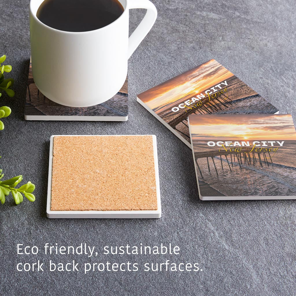 Fishing Pier Sunrise Square Coaster| Absorbent Coasters | Set of 4 | Min 2