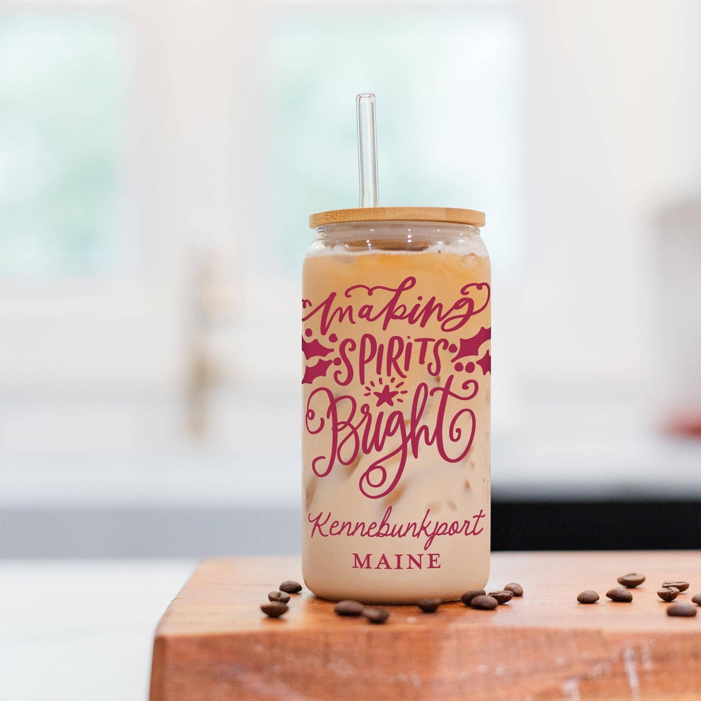 16oz Cold Brew Glass-Love + Local Winterberry