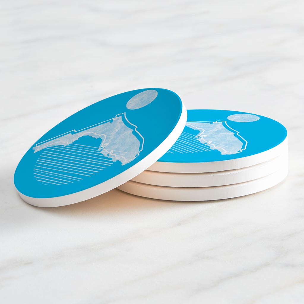 Bright Modern Geometric On Blue Florida | Absorbent Coasters | Set of 4 | Min 2