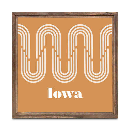 Vintage Groove Yellow Wave Lines Iowa | Wood Sign | Eaches | Min 1