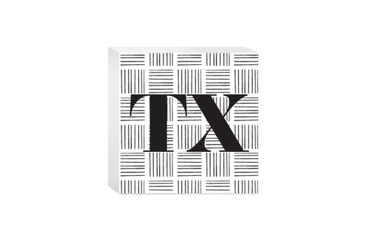 Black And White Abbreviated On White Texas | Wood Block | Eaches | Min 4