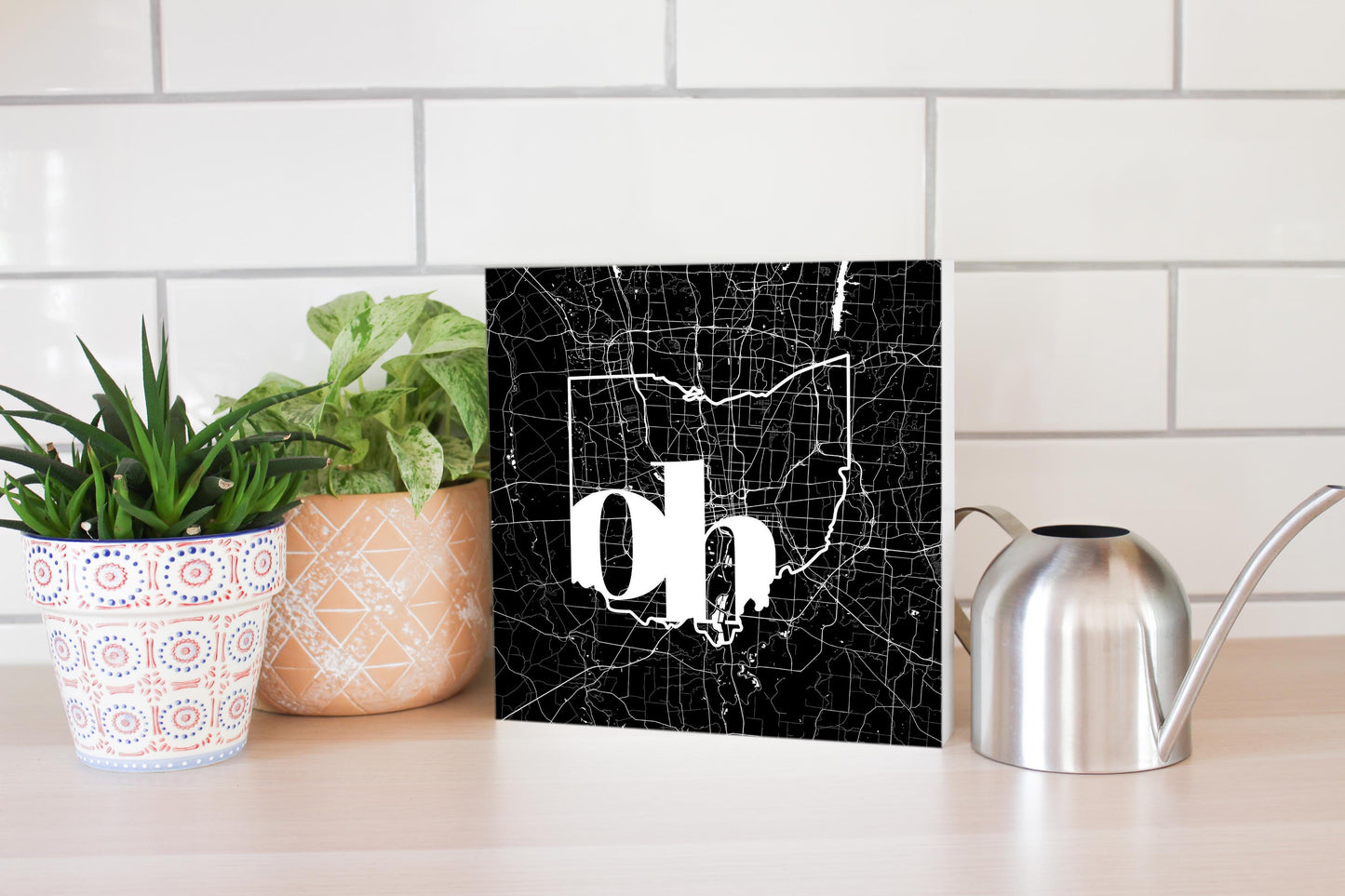 Black And White Abbreviated State Map Black Ohio Columbus | Wood Block | Eaches | Min 2