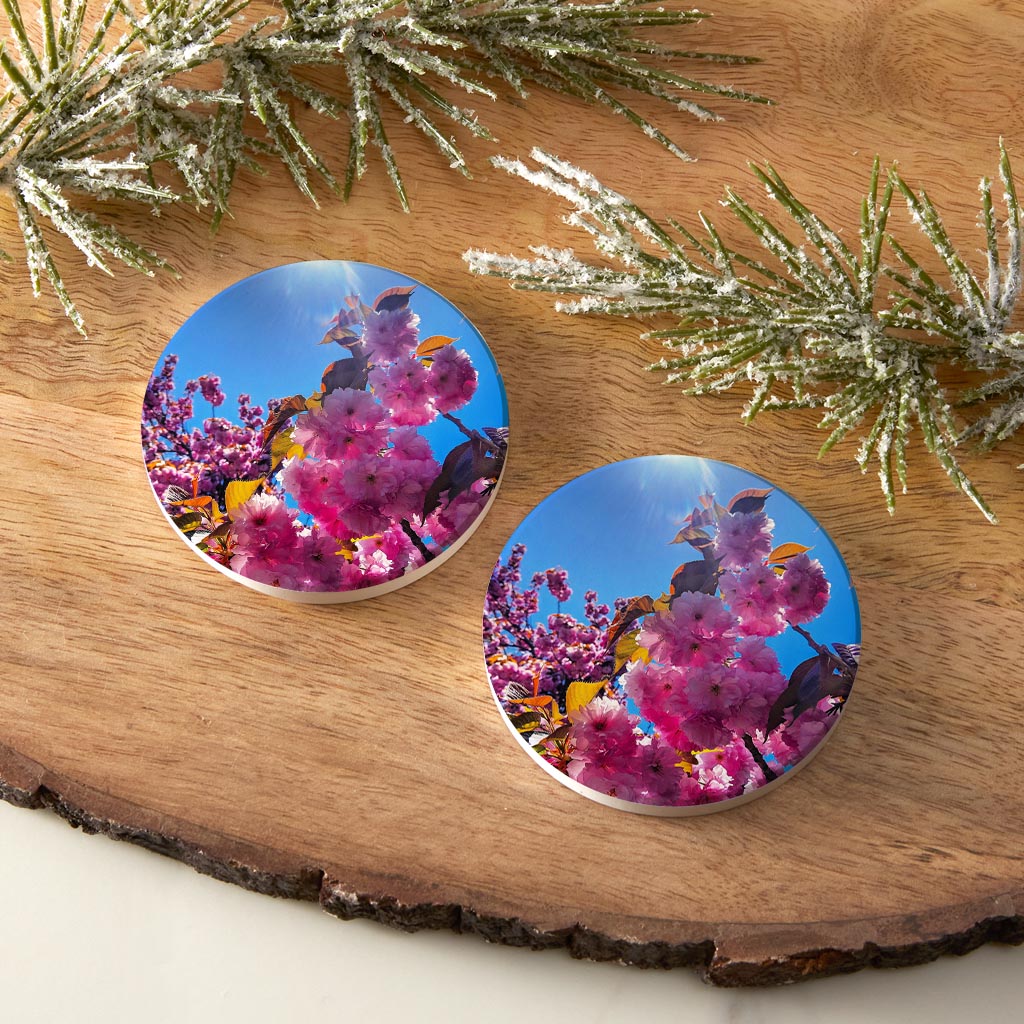 Monokian Cherry Blossoms | Absorbent Car Coasters | Set of 2 | Min 4
