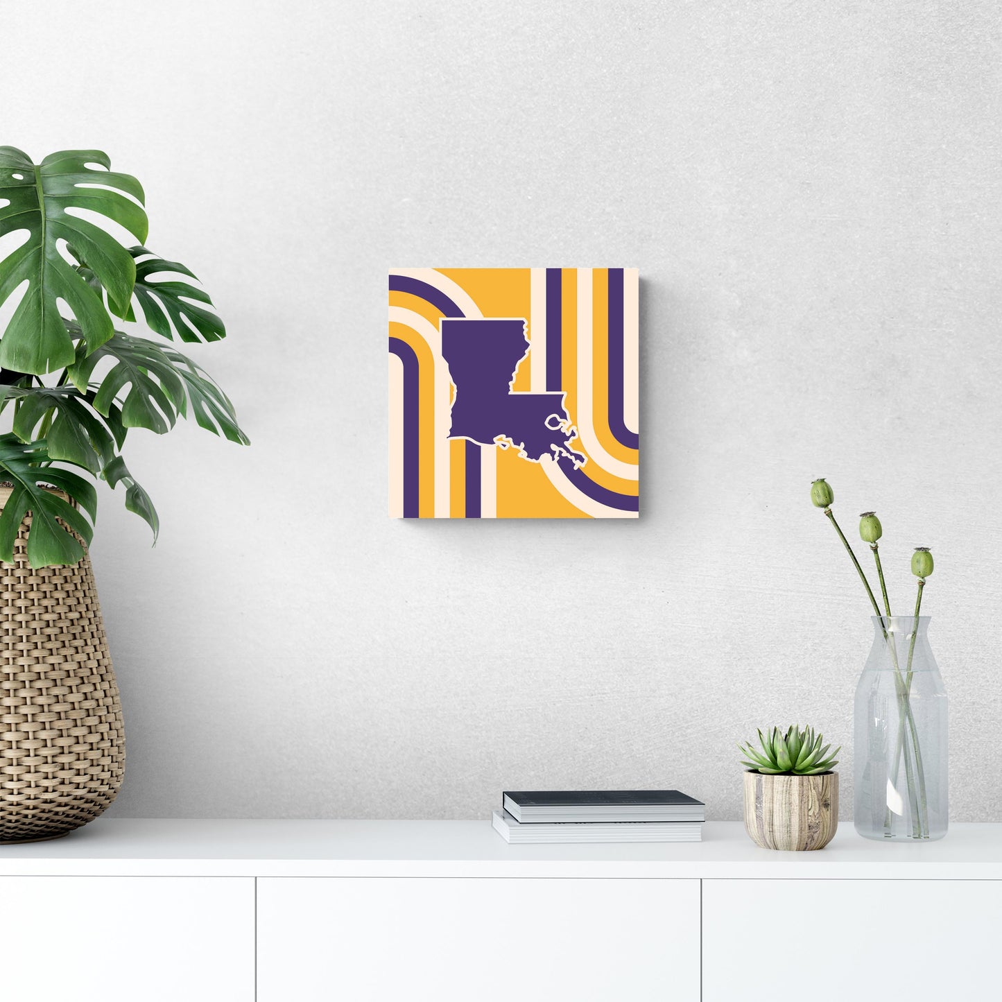 Purple Gold Louisiana Retro State Shape | Wood Sign | Eaches | Min 2