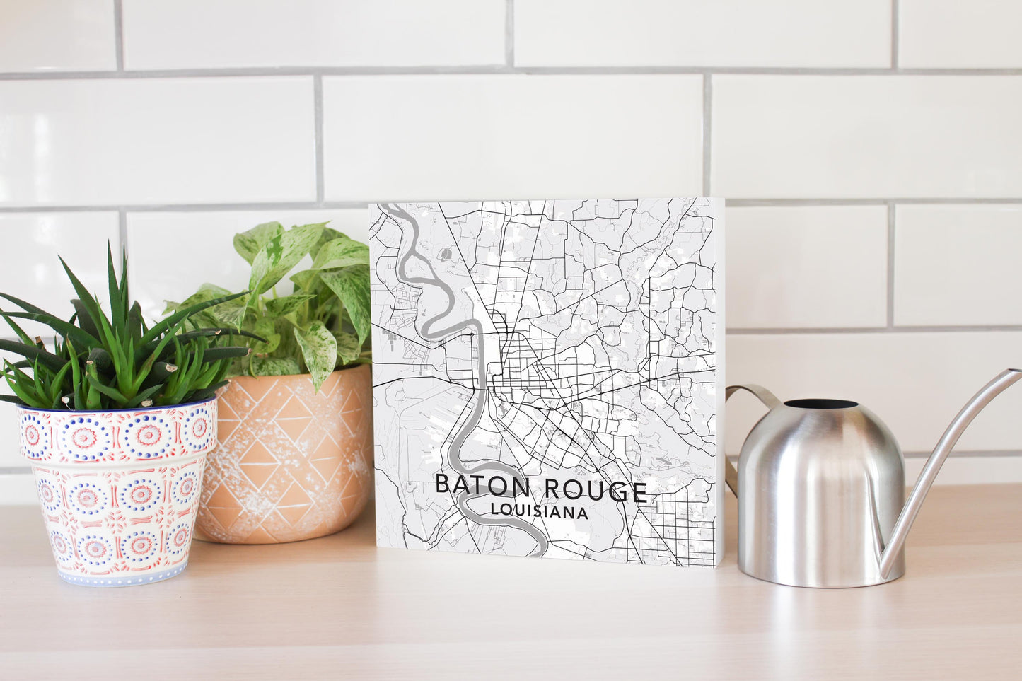 Minimalistic Baton Rouge White Map | Wood Block | Eaches | Min 2