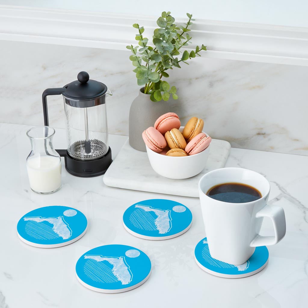 Bright Modern Geometric On Blue Florida | Absorbent Coasters | Set of 4 | Min 2