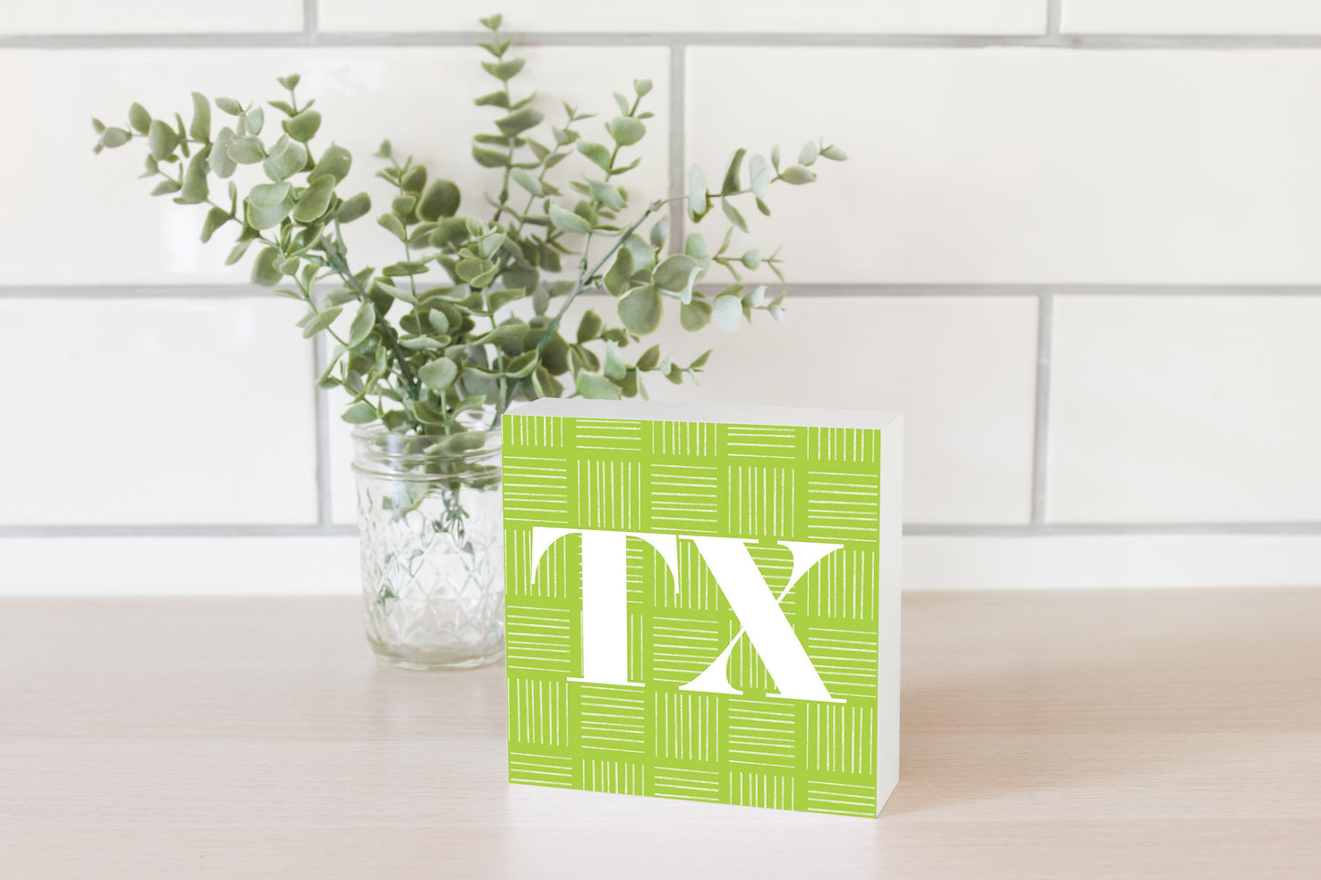Bright Modern Abbreviated On Green Texas | Wood Block | Eaches | Min 4
