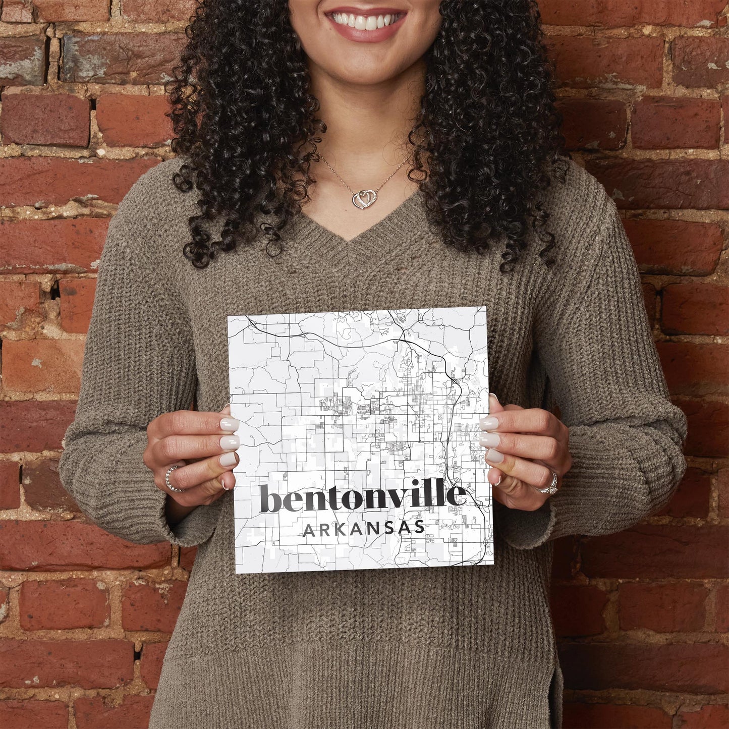 Black and White White Map Bentonville Arkansas