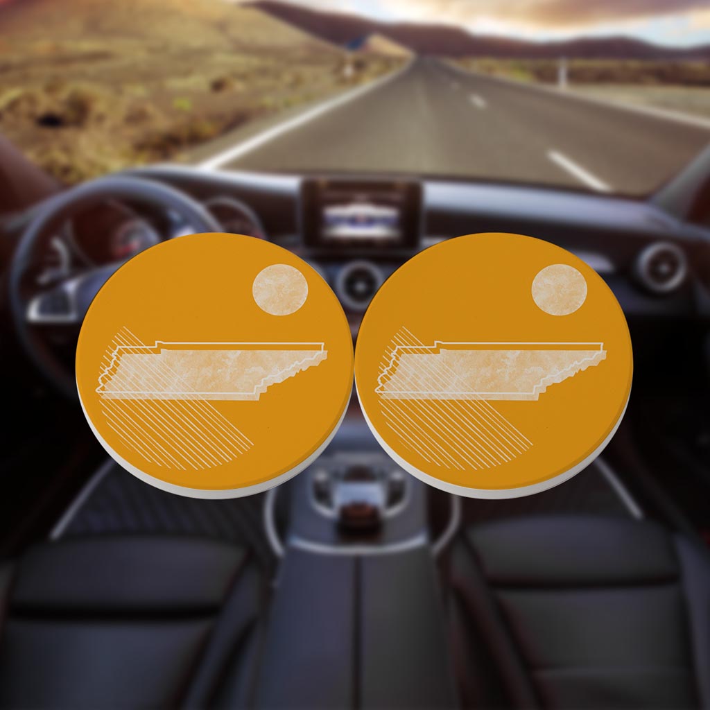 Bright Modern Geometric On Orange Tennessee | Absorbent Car Coasters | Set of 2 | Min 4