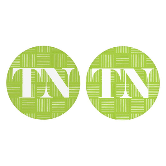 Bright Modern Abbreviated On Green Tennessee | Absorbent Car Coasters | Set of 2 | Min 4