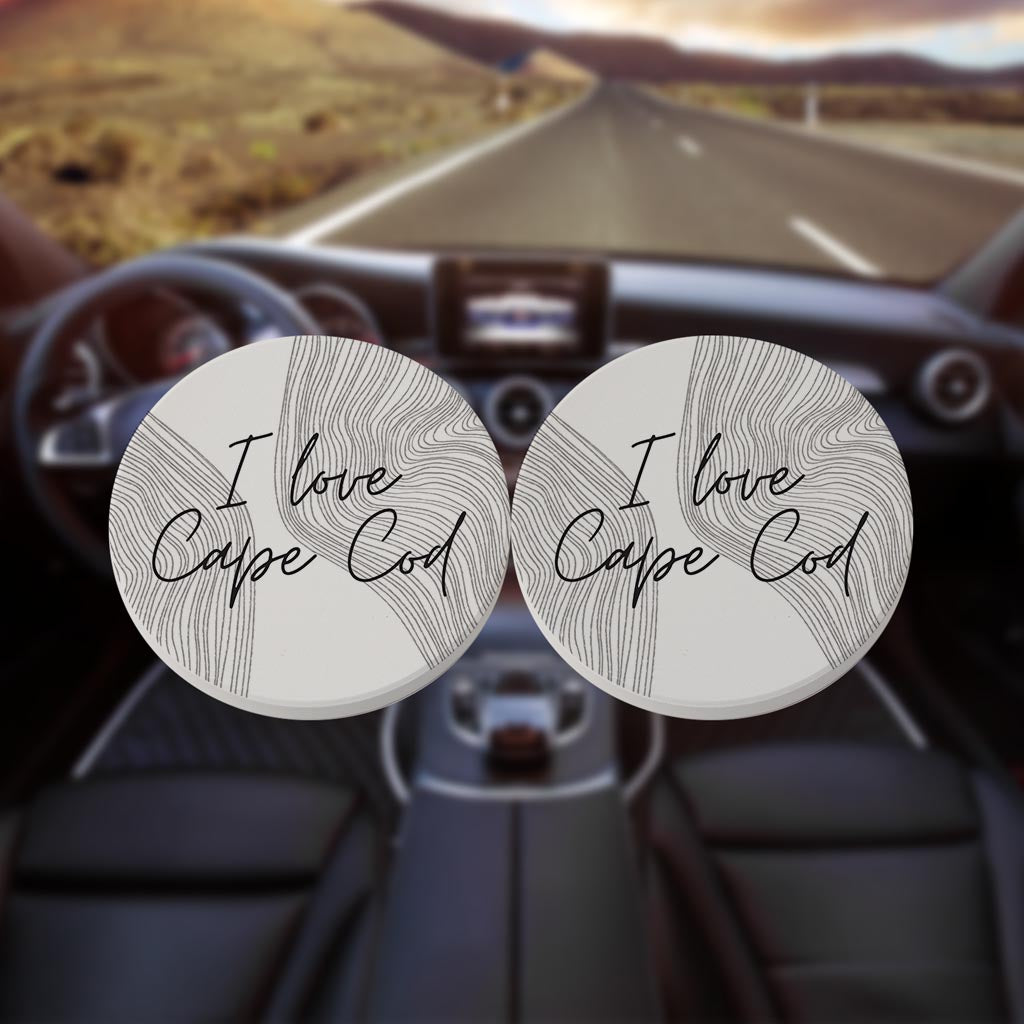Minimalistic B&W Cape Cod I Love Cape Cod| Absorbent Car Coasters | Set of 2 | Min 4
