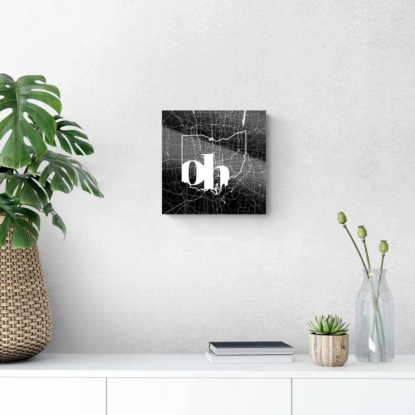Black And White Abbreviated State Map Black Ohio Columbus | Hi-Def Glass Art | Eaches | Min 1