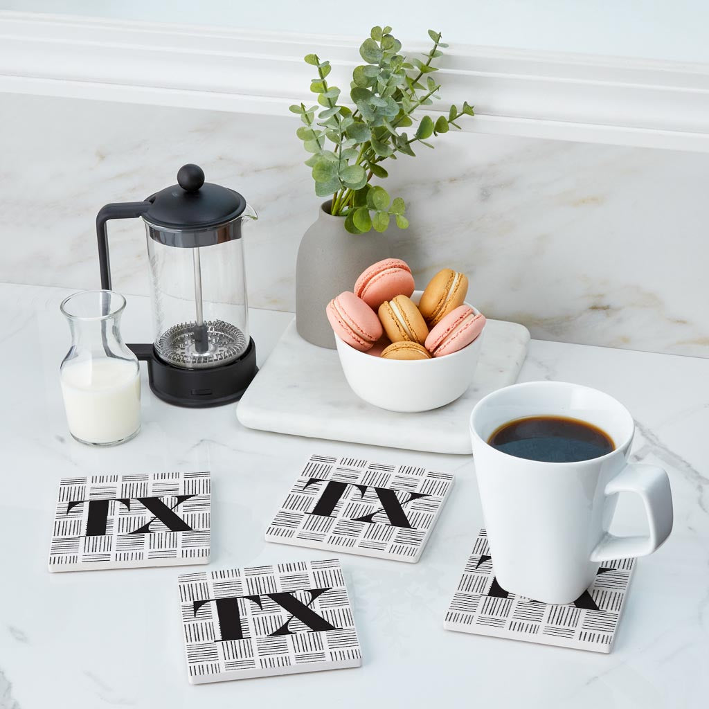 Black And White Abbreviated On White Texas | Absorbent Coasters | Set of 4 | Min 2