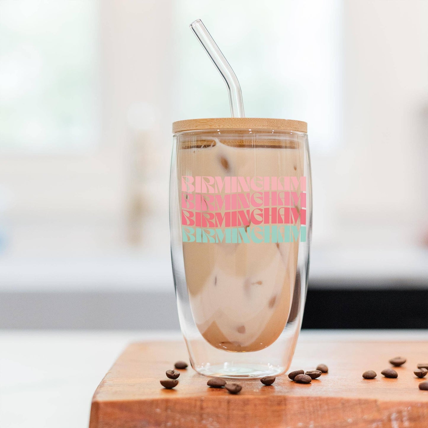 16oz Custom Insulated Glass Tumbler Bright Retro Wave Detail