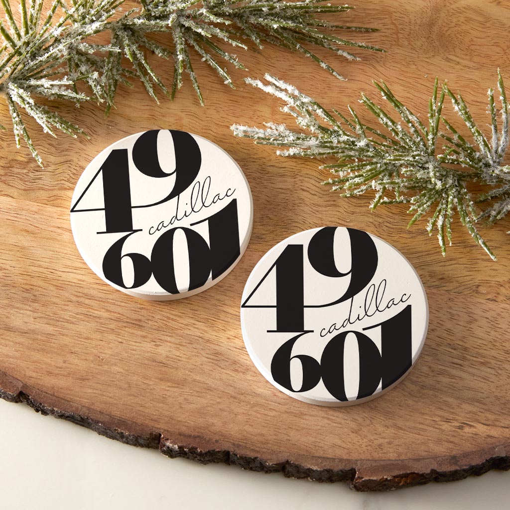 Black And White Zip Block Michigan Cadillac | Absorbent Car Coasters | Set of 2 | Min 4