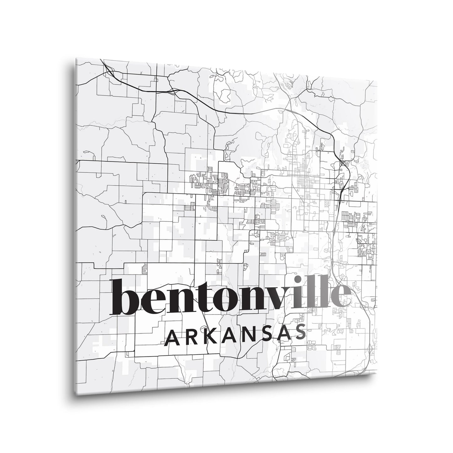 Black and White White Map Bentonville Arkansas