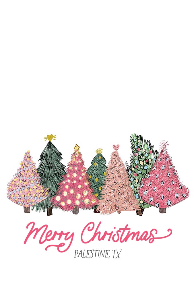 Cotton Tea Towel White-Pink Trees Palestine, TX -5