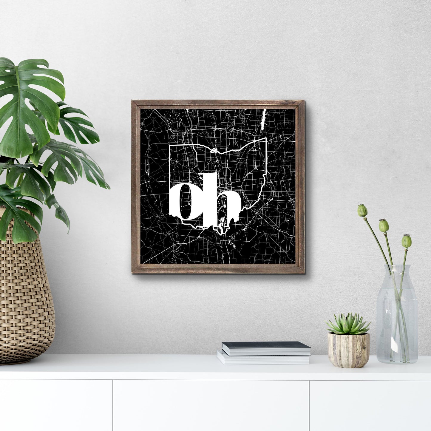 Black And White Abbreviated State Map Black Ohio Columbus | Wood Sign | Eaches | Min 1