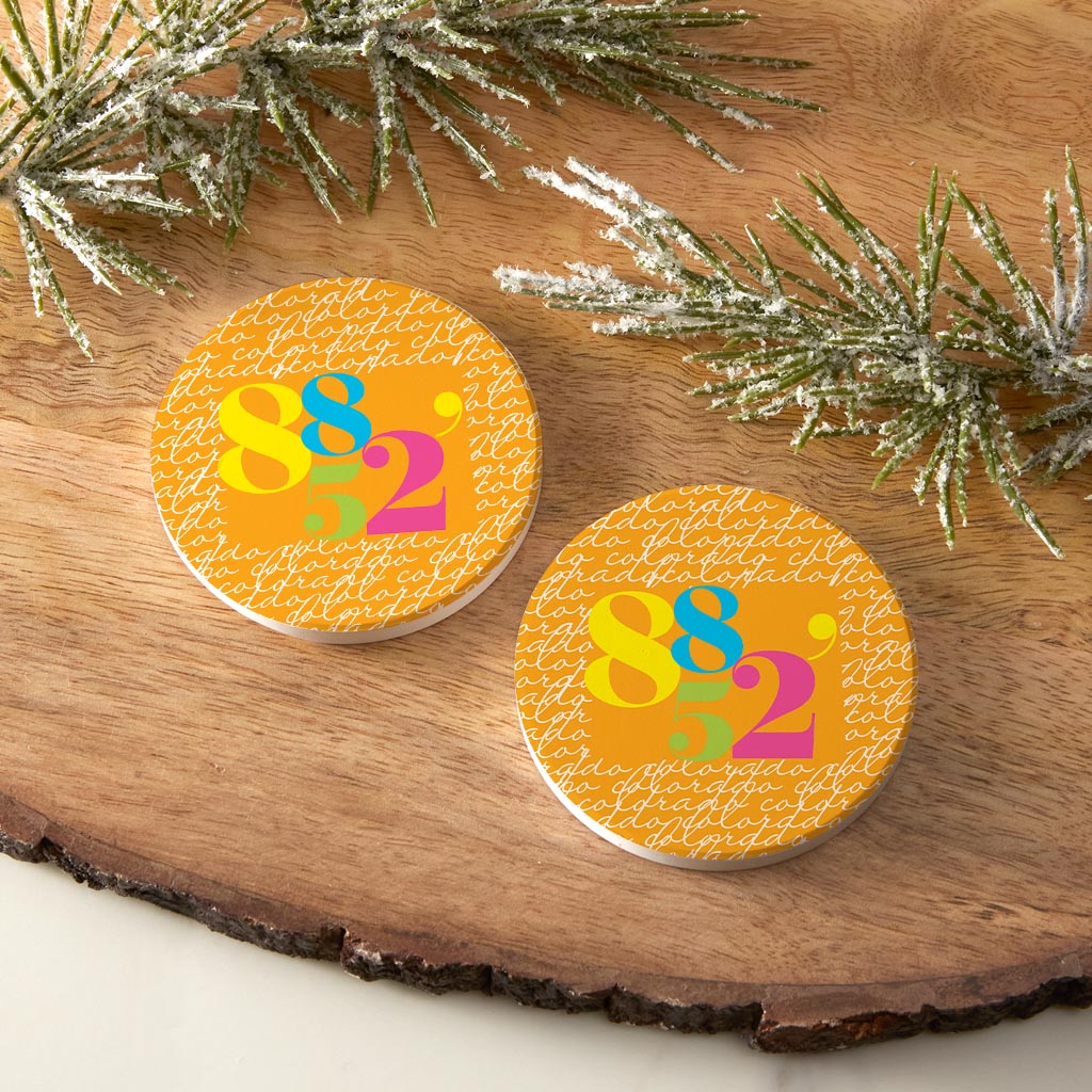 Bright Modern Script Orange Colorado Creede | Absorbent Car Coasters | Set of 2 | Min 4