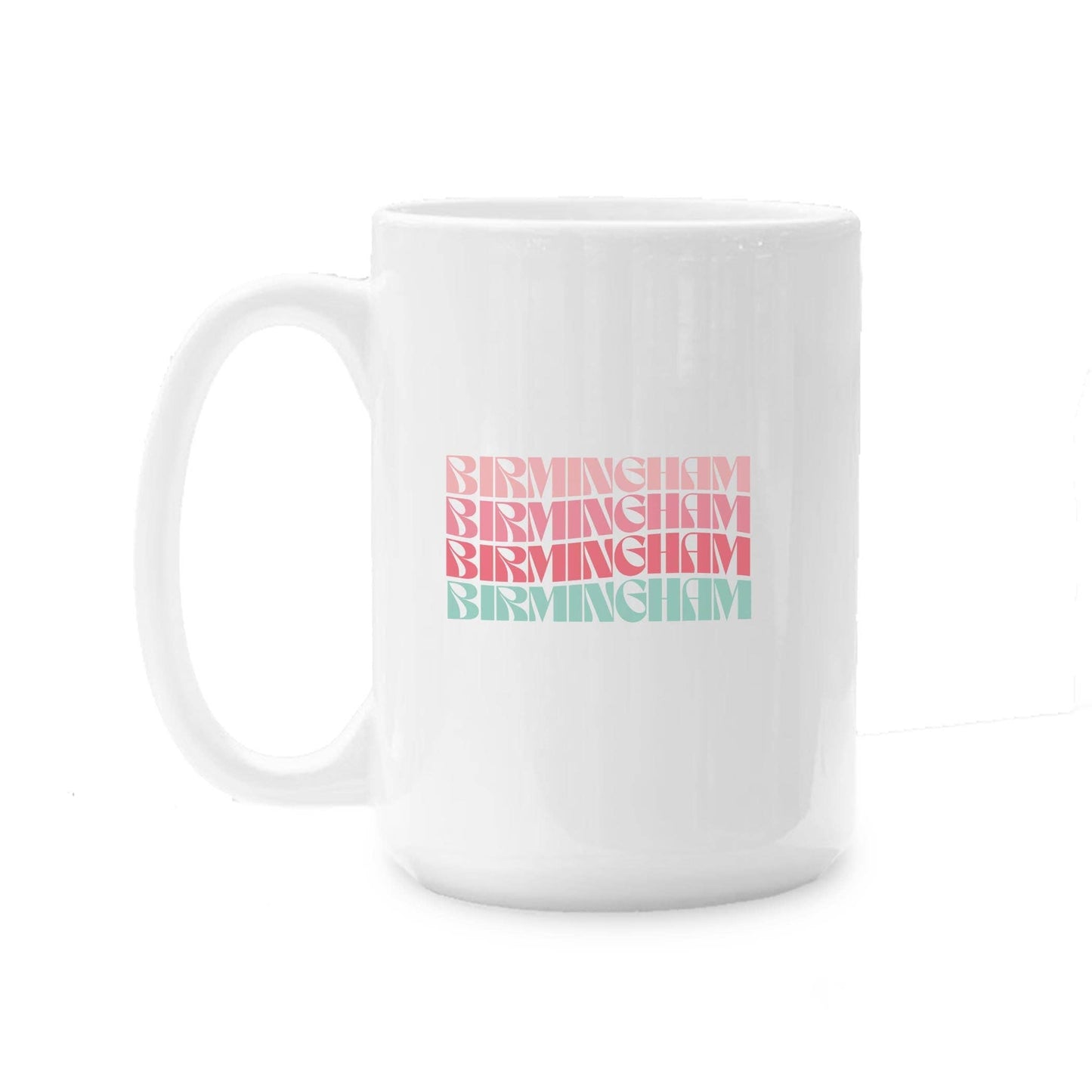 15oz Custom Ceramic Coffee Mug - Retro Wave Font Detail