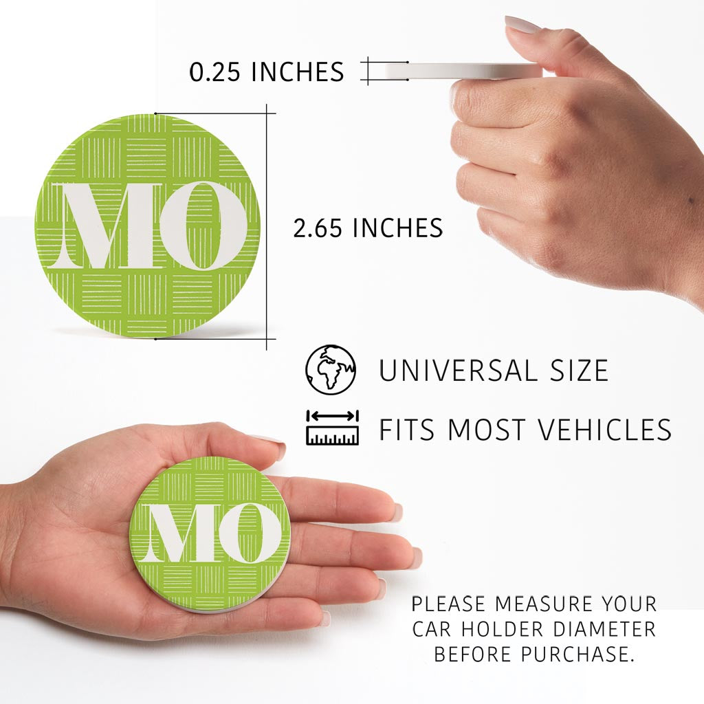 Bright Modern Abbreviated On Green Missouri| Absorbent Car Coasters | Set of 2 | Min 4