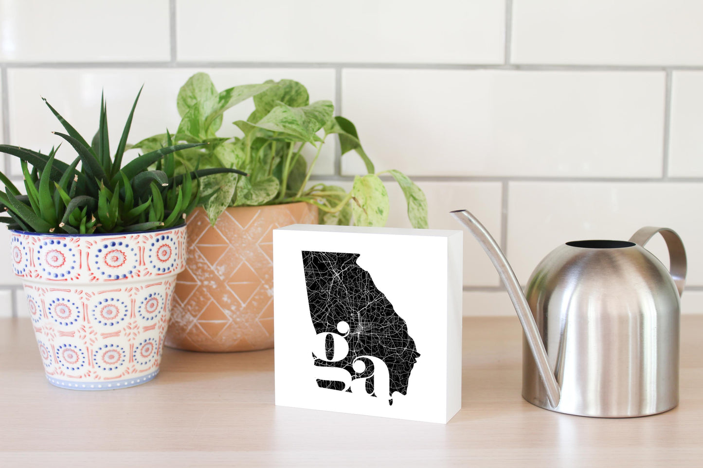 Black And White Abbreviated State Map White Georgia | Wood Block | Eaches | Min 4
