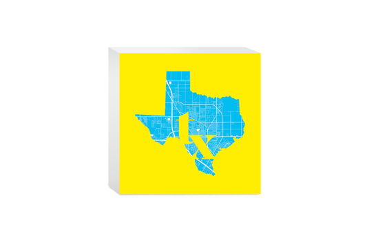 Bright Modern Abbreviated State Yellow Texas Harlingen | Wood Block | Eaches | Min 4