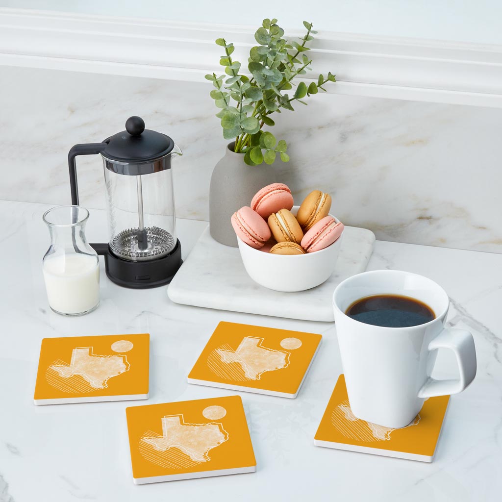 Bright Modern Geometric On Orange Texas | Absorbent Coasters | Set of 4 | Min 2