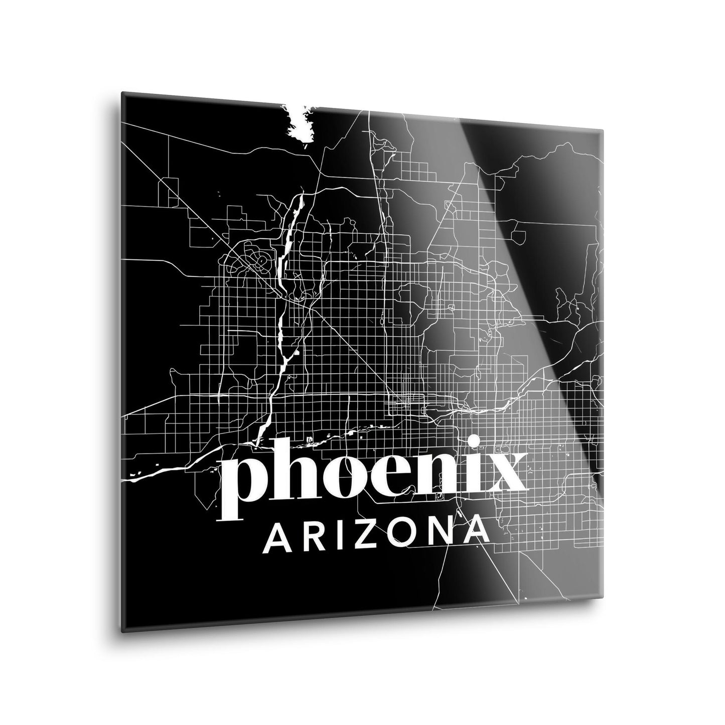 Black And White Black Map Arizona Phoenix | Hi-Def Glass Art | Eaches | Min 1