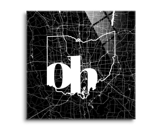 Black And White Abbreviated State Map Black Ohio Columbus | Hi-Def Glass Art | Eaches | Min 2