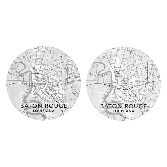 Minimalistic Baton Rouge White Map| Absorbent Car Coasters | Set of 2 | Min 4