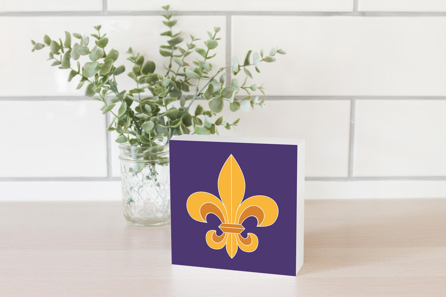 Purple Gold Louisiana Fleur De Lis | Wood Block | Eaches | Min 4