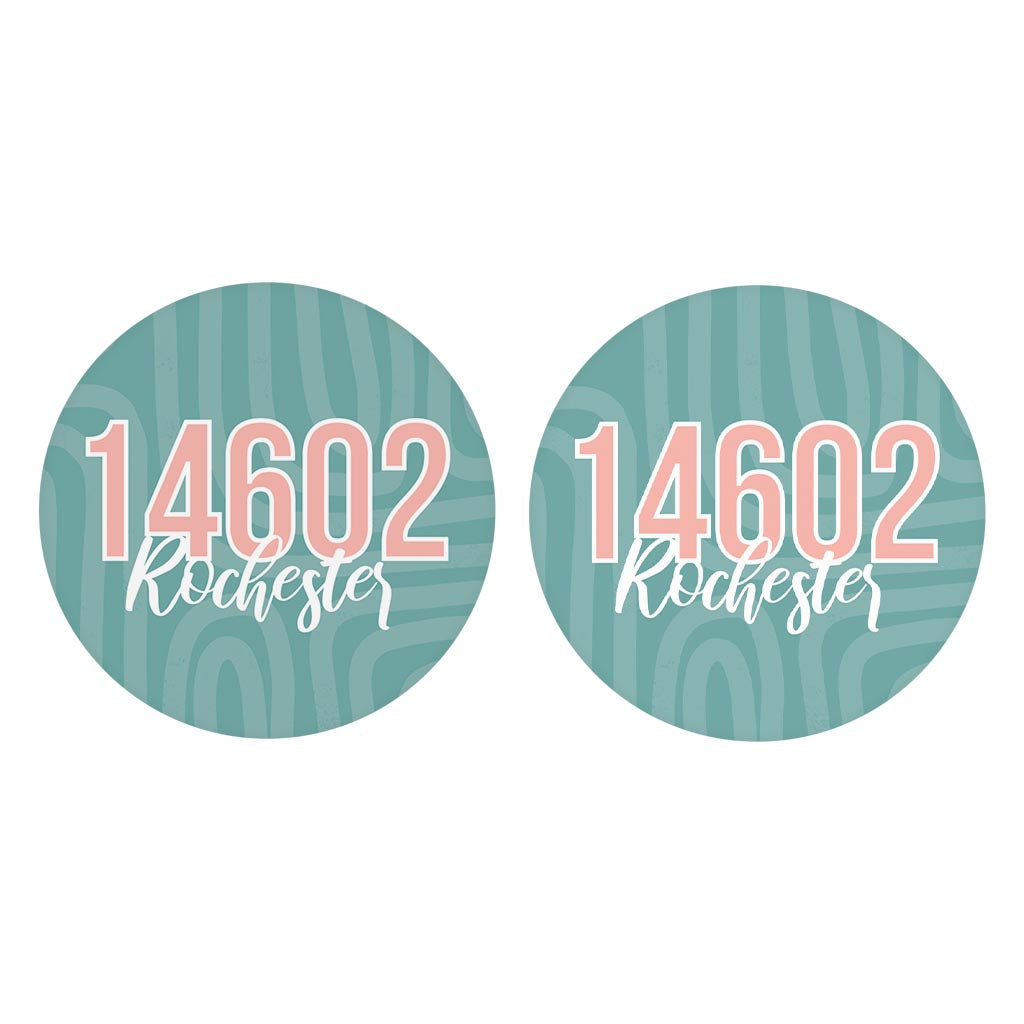 Boho Color City Zip On Blue New York Rochester | Absorbent Car Coasters | Set of 2 | Min 4