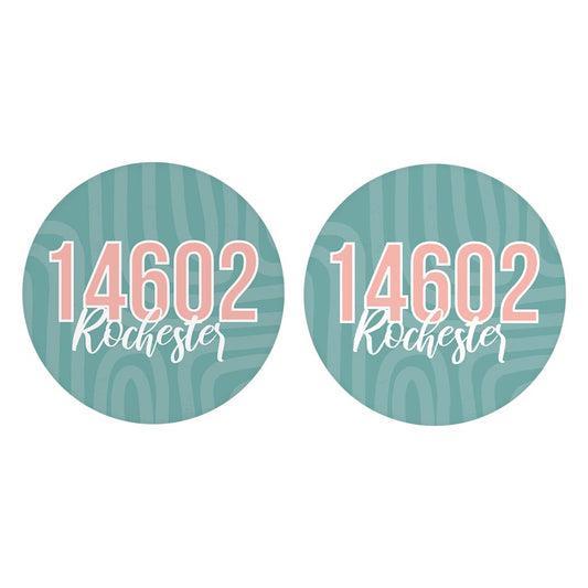 Boho Color City Zip On Blue New York Rochester | Absorbent Car Coasters | Set of 2 | Min 4