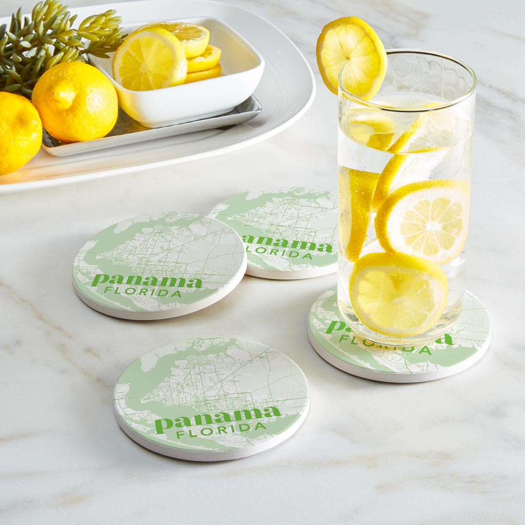 Bright Modern Green Map Florida Panama | Absorbent Coasters | Set of 4 | Min 2