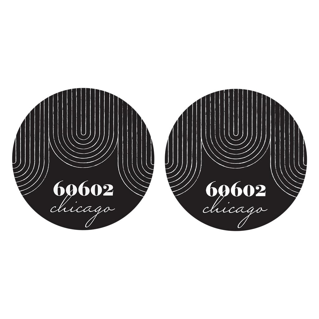 Black And White City Zip On Black Illinois Chicago | Absorbent Car Coasters | Set of 2 | Min 4
