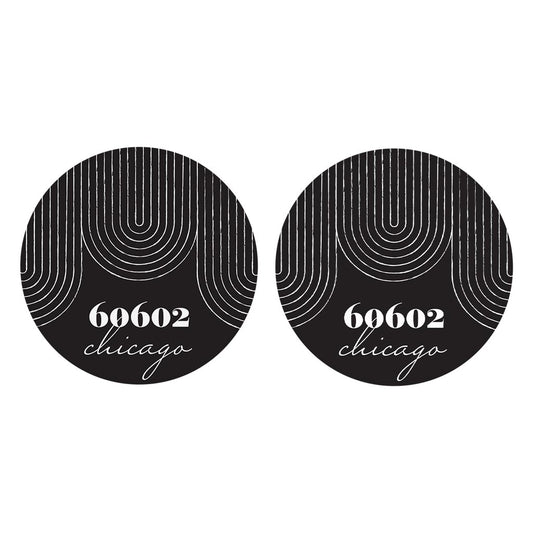 Black And White City Zip On Black Illinois Chicago | Absorbent Car Coasters | Set of 2 | Min 4
