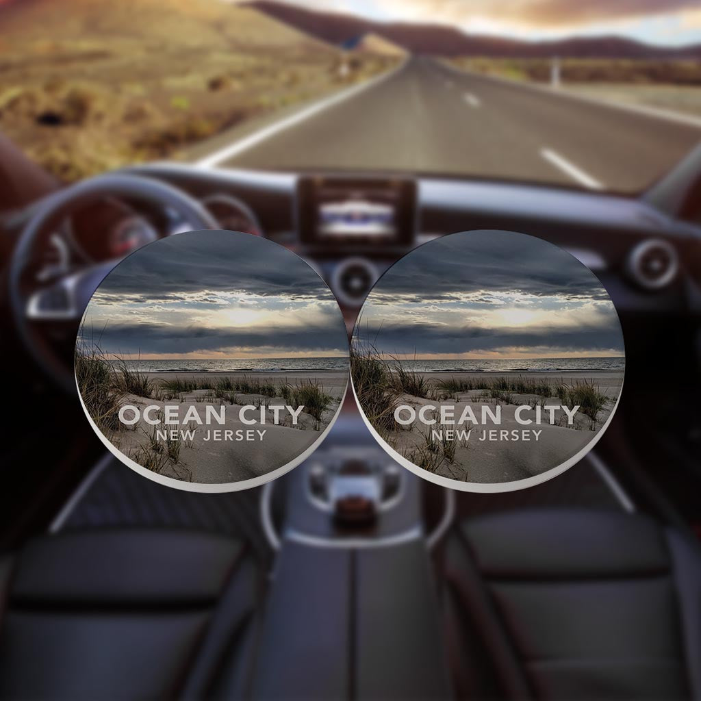 Monokian OCNJ Beach | Absorbent Car Coasters | Set of 2 | Min 4