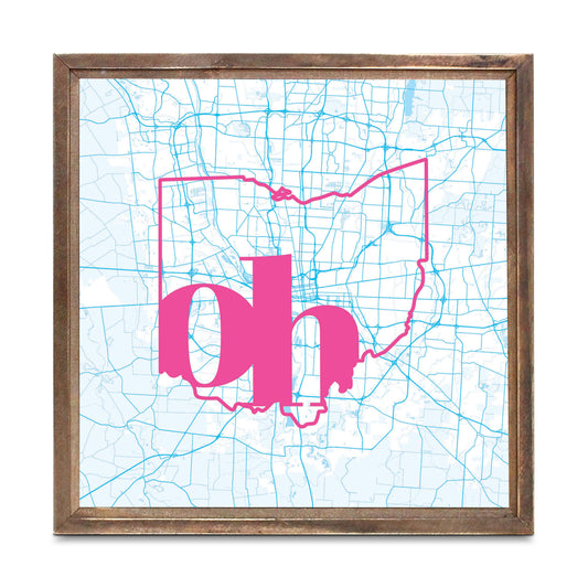 Bright Modern Abbreviated State Map Blue Ohio Columbus | Wood Sign | Eaches | Min 1