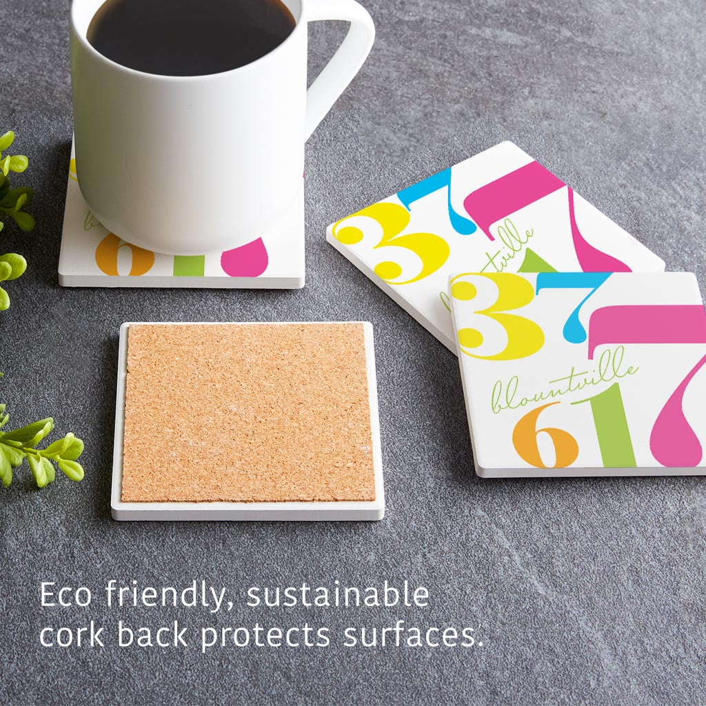 Bright Modern Color Block City Zip Tennessee Blountville | Absorbent Coasters | Set of 4 | Min 2
